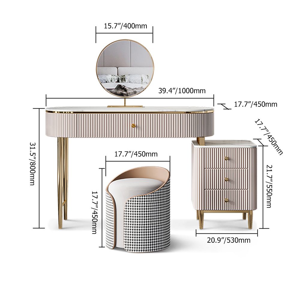 Champagne Marble Top Makeup Vanity Set with 1 Stool & 1 & 1 Mirror