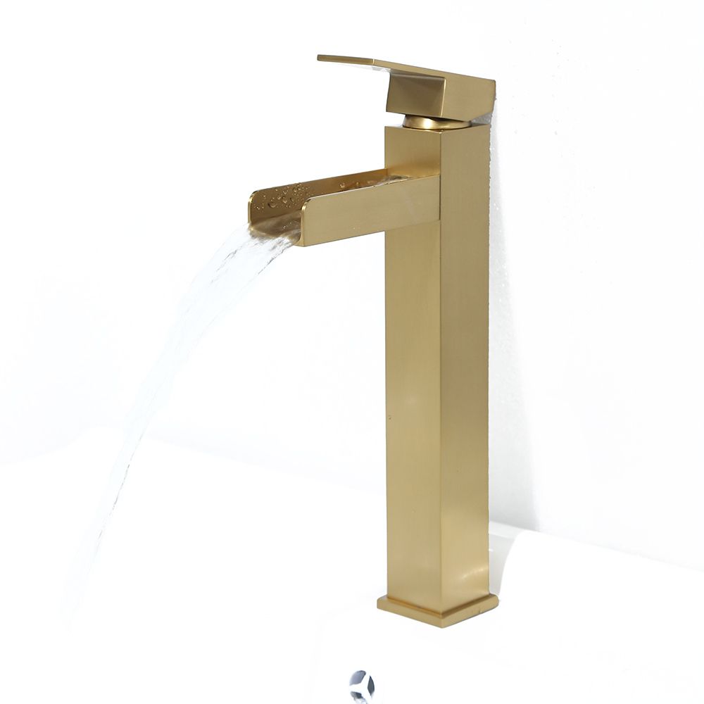 Brushed Gold Single Handle Waterfall Bathroom Vessel Sink Faucet Solid