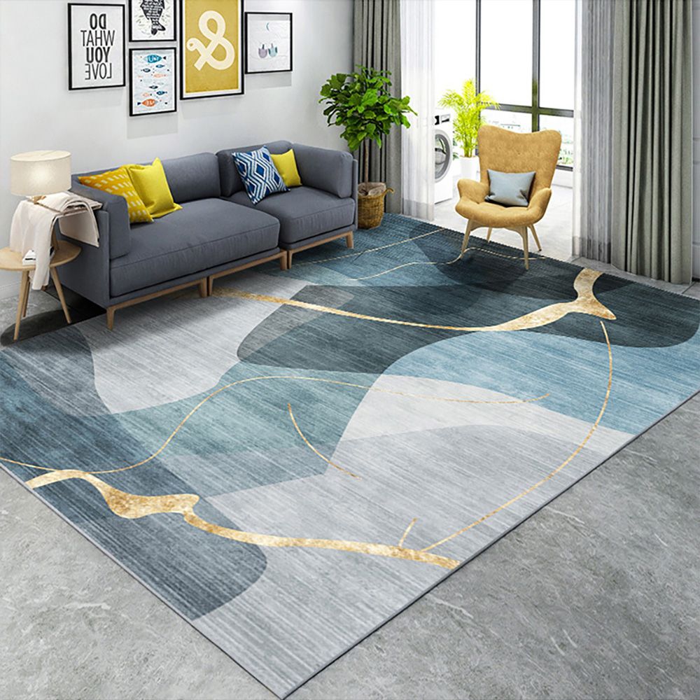 5' x 8' Light Luxury Modern Style Retangular Blue & Gold Florid Area Rug