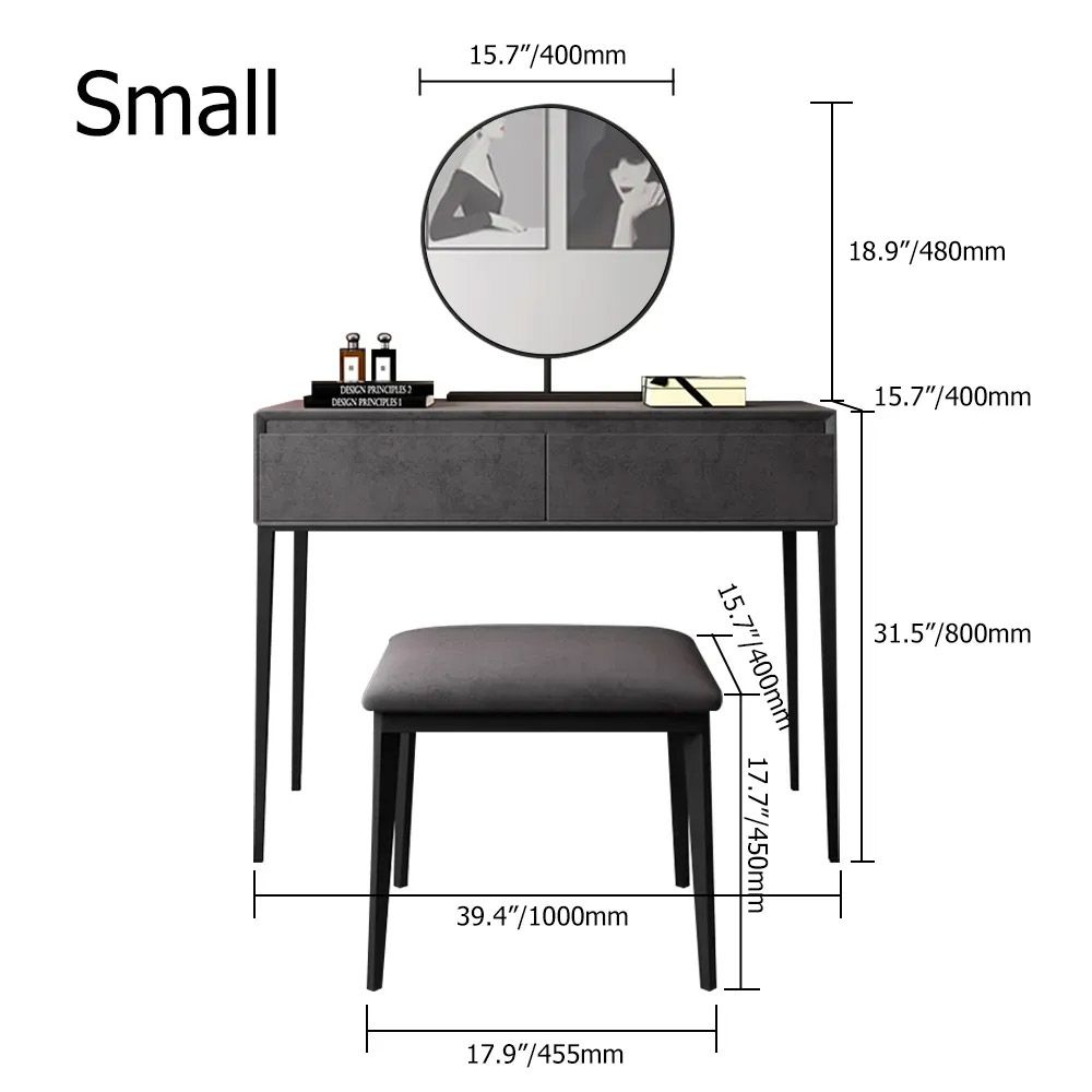 Gray Makeup Vanity Set Velvet Surface Dressing Table with Mirror