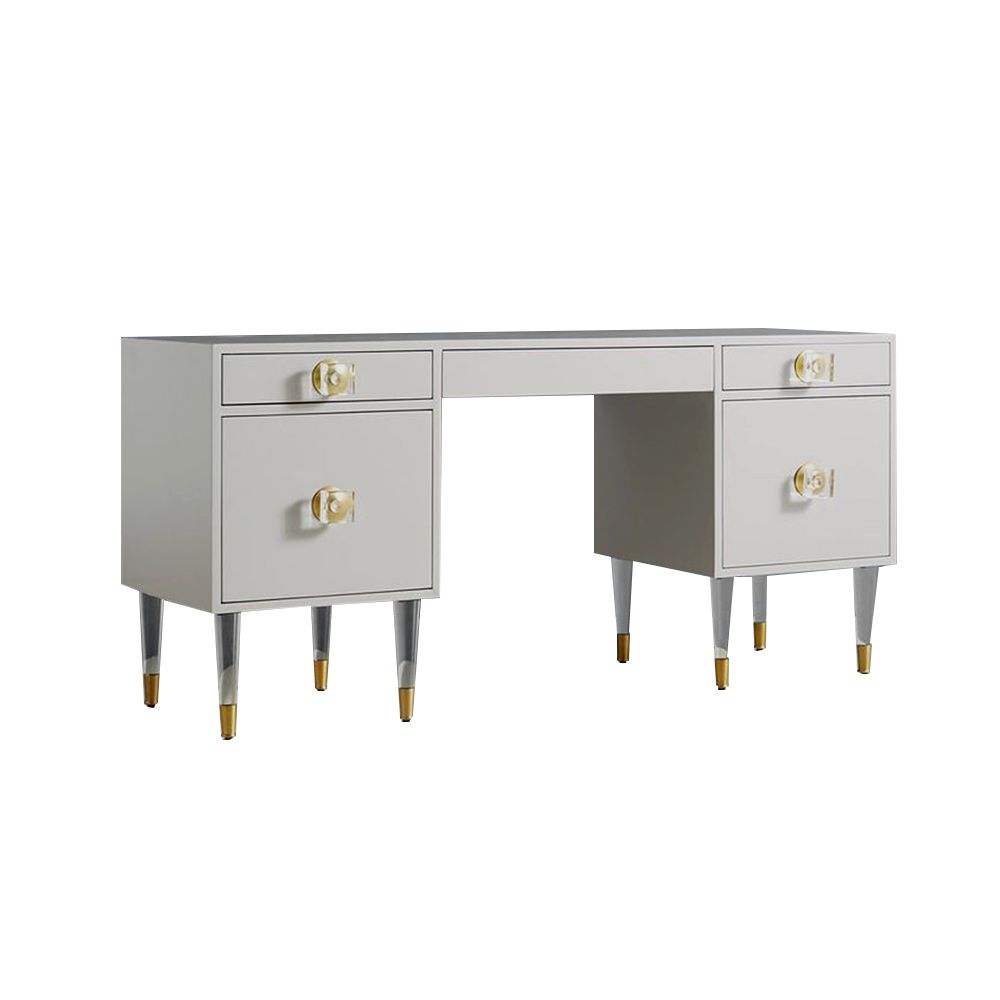 Gray Modern Wood Makeup Vanity Acrylic Clear and Gold Dressing Table