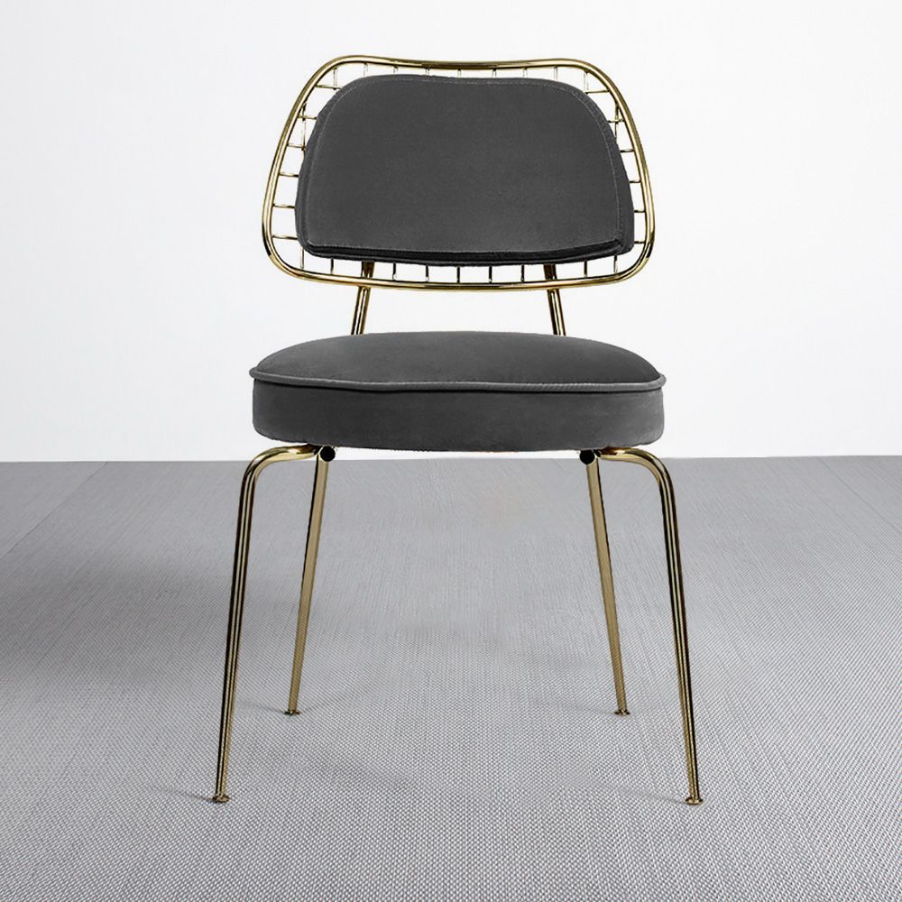 Gray Modern Gold Dining Chair Velvet Upholstered Dining Chair in Gold