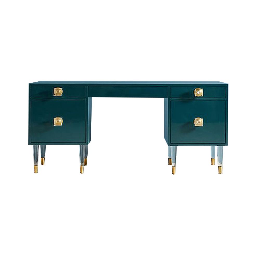 Green Modern Wood Makeup Vanity Acrylic Clear and Gold Dressing Table