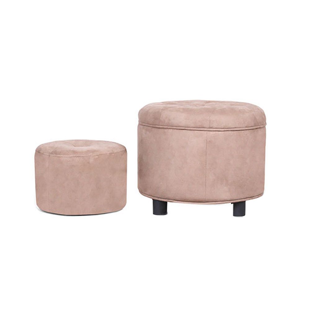 Modern Pink Fabric Button Tutfed Round Storage Ottoman with Small Foot