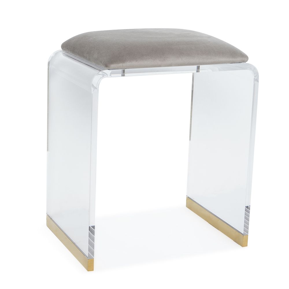 Gray Acrylic Ottoman Vanity Stool Clear and GoldLarge