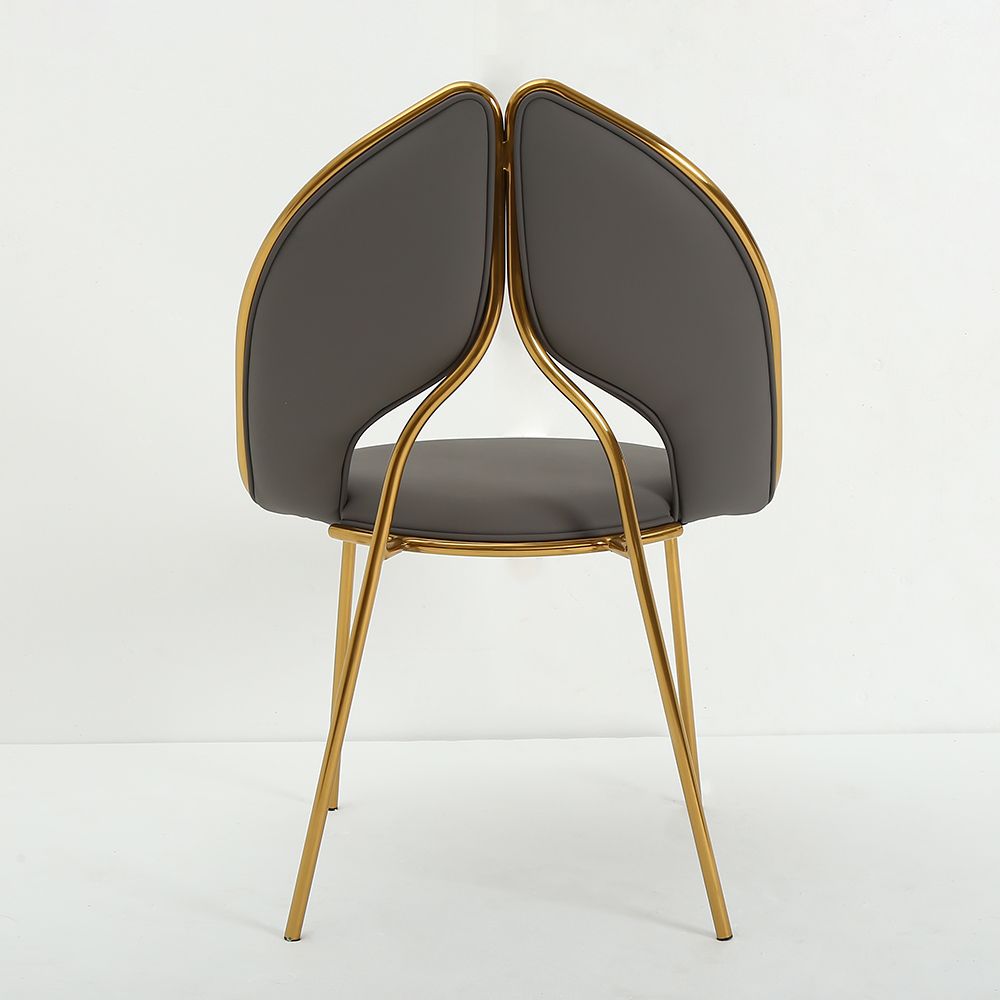 Modern Dining Chair PU Leather Upholstered Stainless Steel Gold Finish