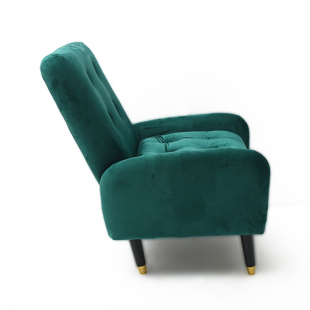 MidCentury Green Velvet Upholstered Lounge Chair with Ottoman Botton