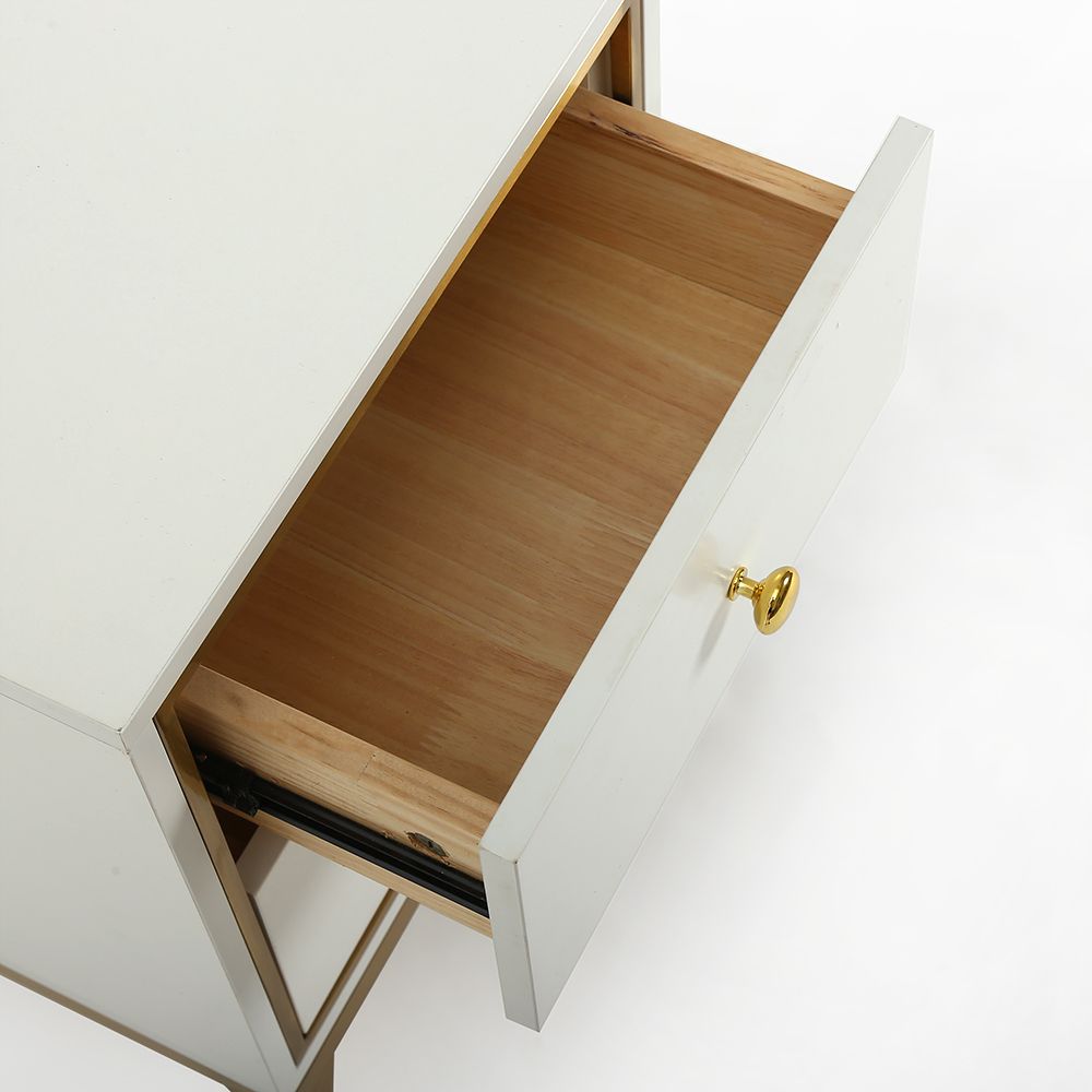 White Nightstand with 2Drawer with Gold Legs