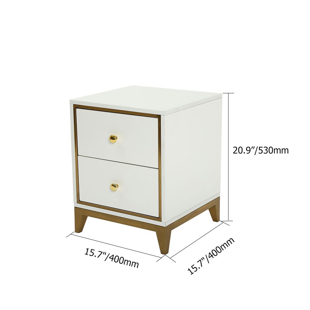White Nightstand with 2Drawer with Gold Legs