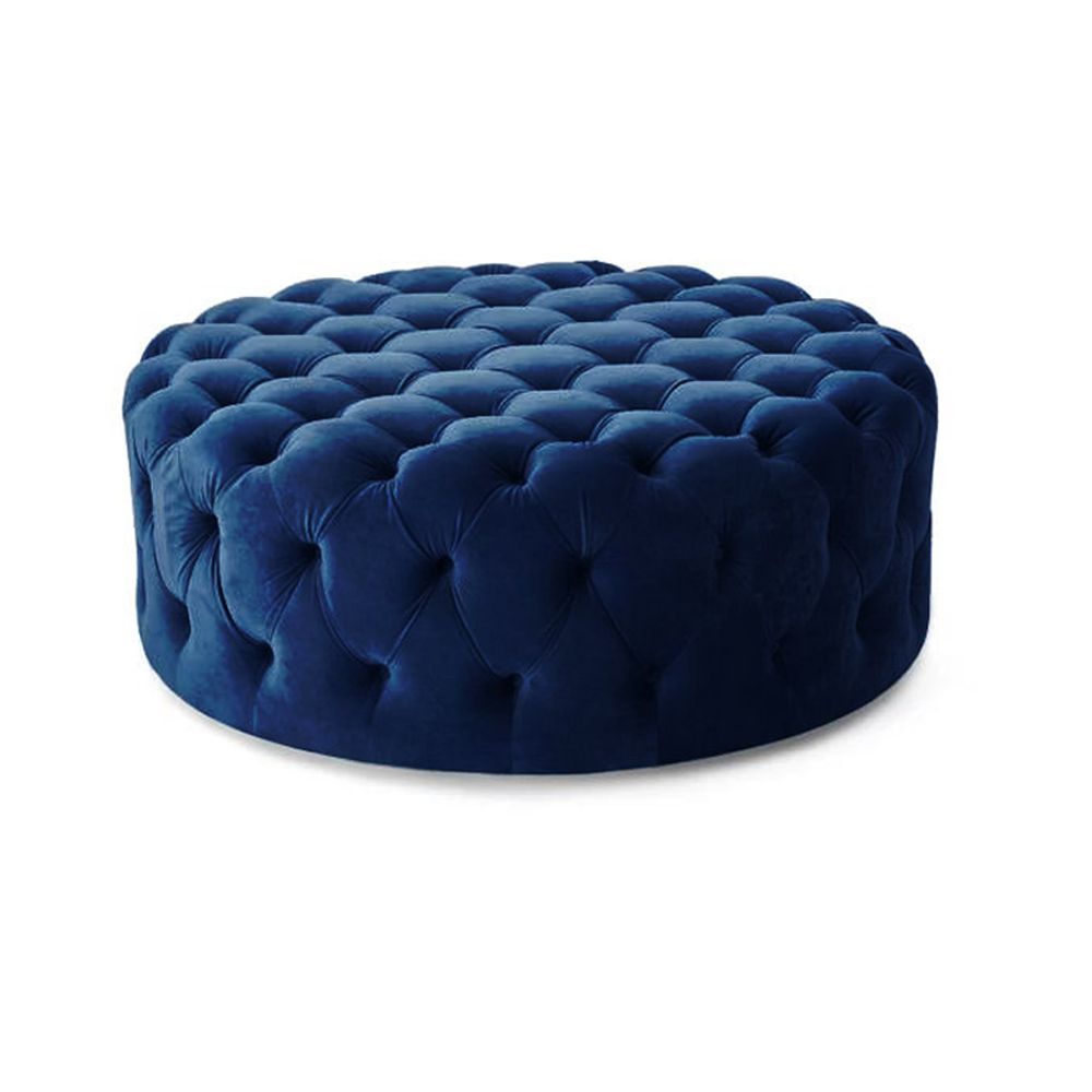 Tufted Ottoman Deep Blue Velvet Ottoman Coffee Table Tufted Cocktail Ottoman Round Ottoman Pouf