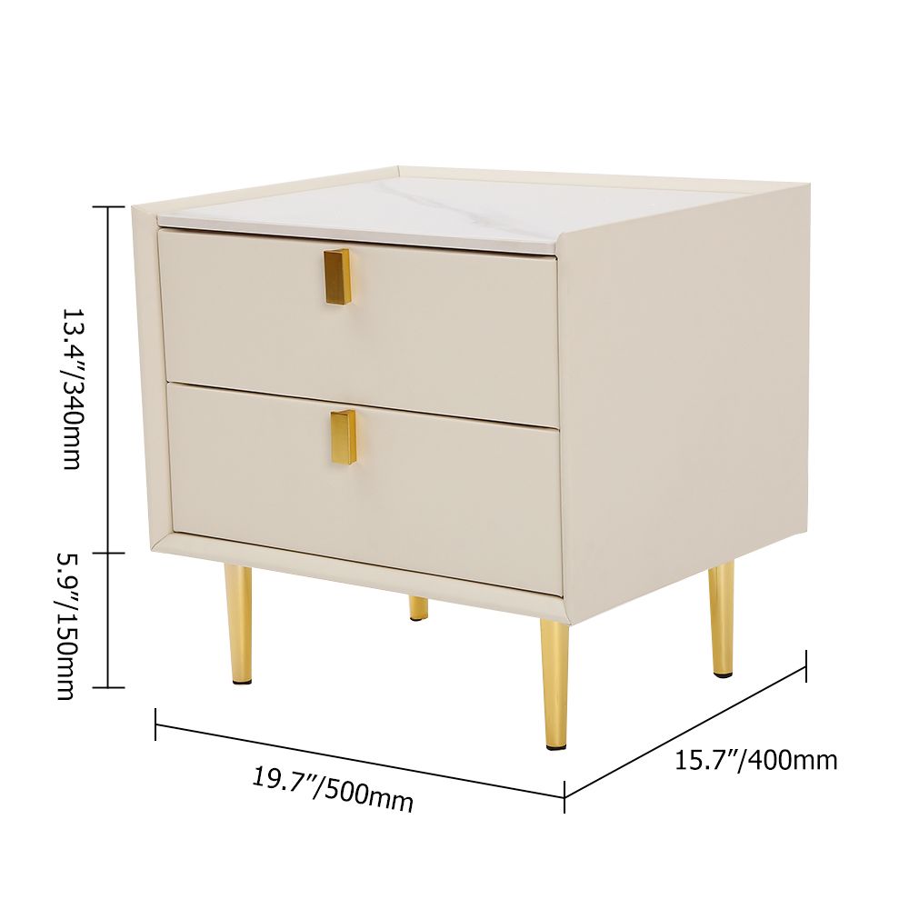 Mesita de noche moderna de piel sintética con 2 cajones y patas de