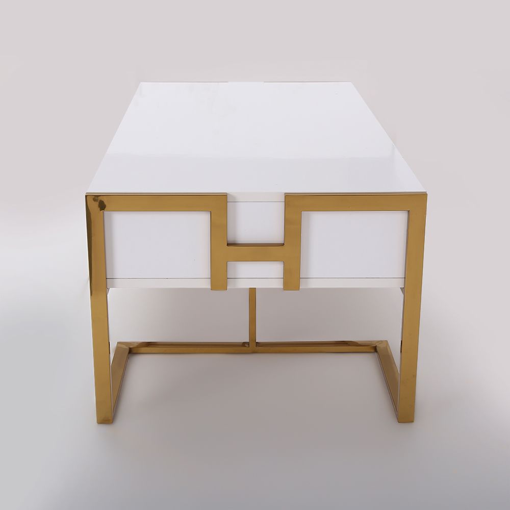 Jocise Contemporary White Rectangular Coffee Table with Drawers Lacquer