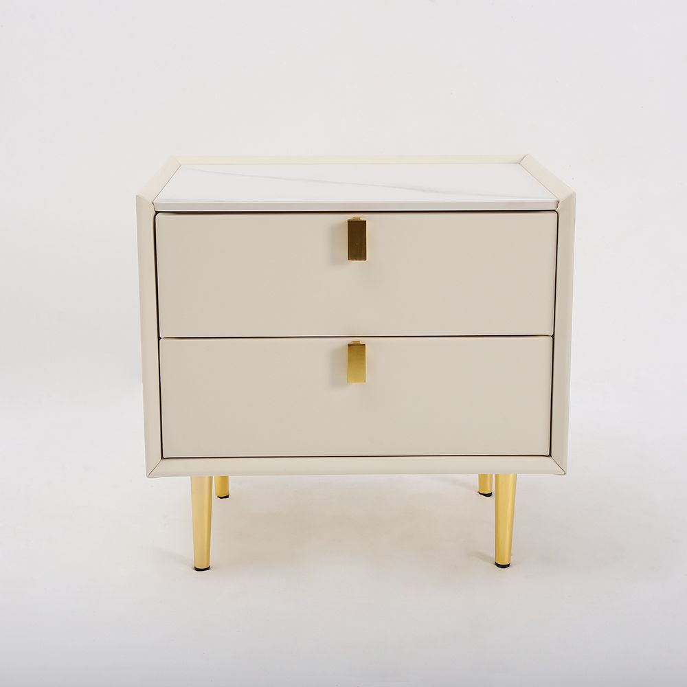 Modern Nightstand 2 Drawers Nightstand PU Leather Bedside Table