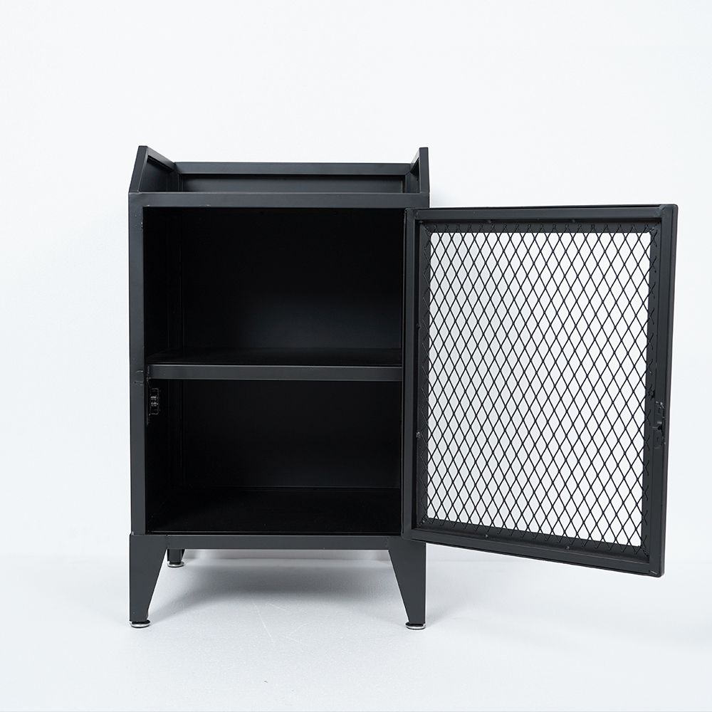 Industrial Nightstand Nightstand with Door 2Tier Bedside Table Metal