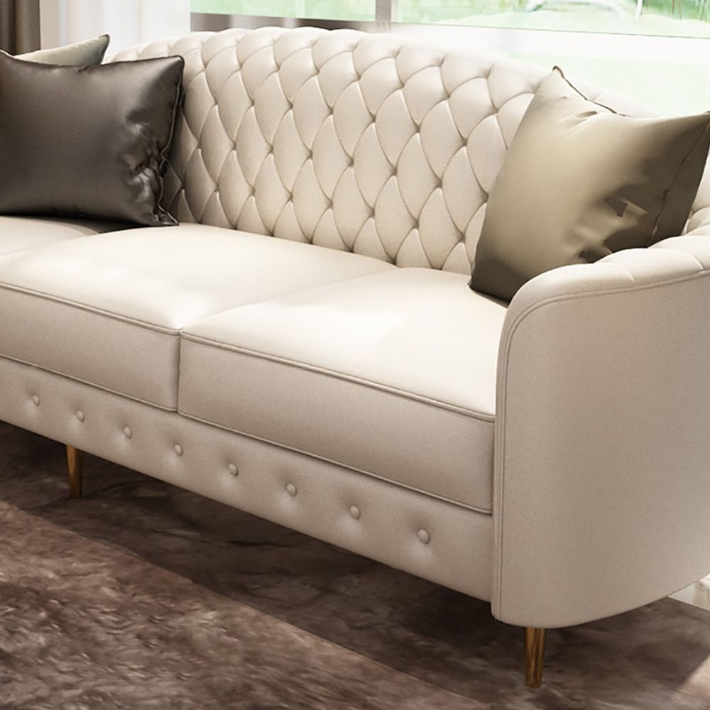 3 Pieces Beige Leather Sofa and Loveseat Living Room Set with Pillows