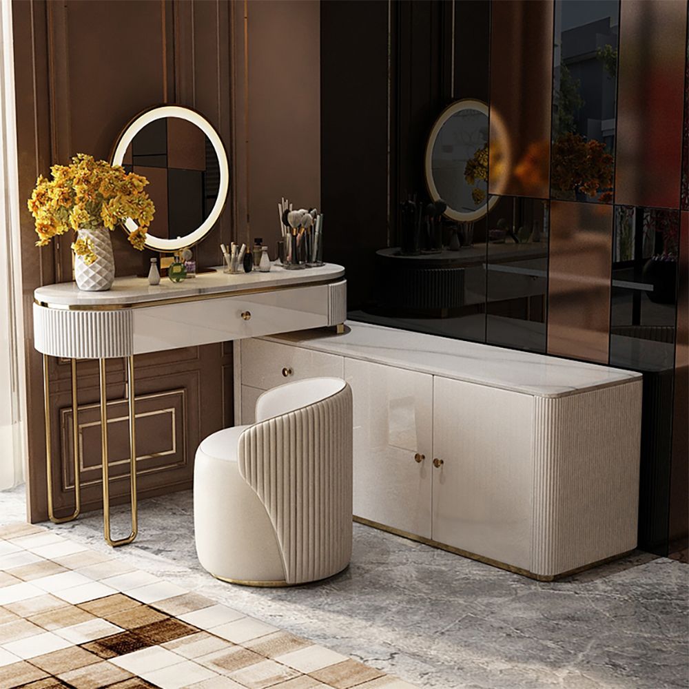 Modern Marble Top Makeup Vanity Dressing Table with Corner