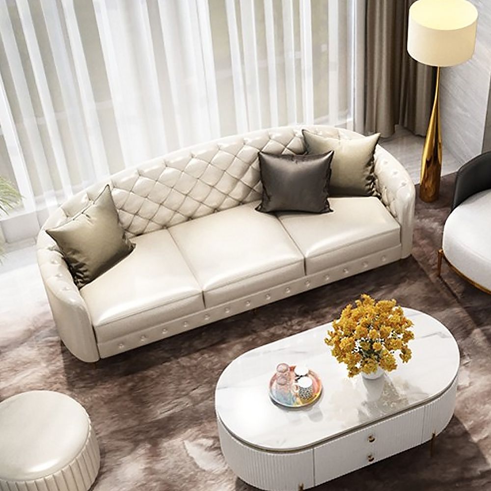 3 Pieces Beige Leather Sofa and Loveseat Living Room Set with Pillows
