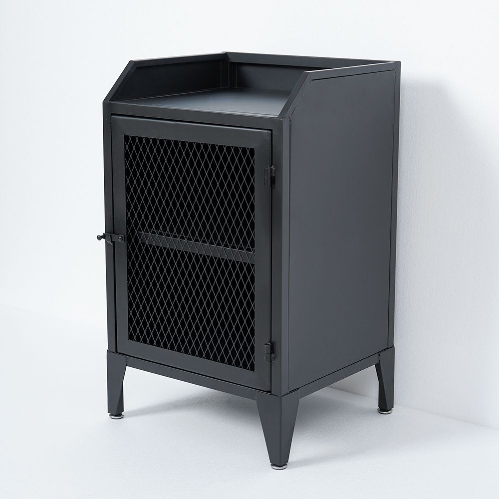 Industrial Nightstand Nightstand with Door 2Tier Bedside Table Metal