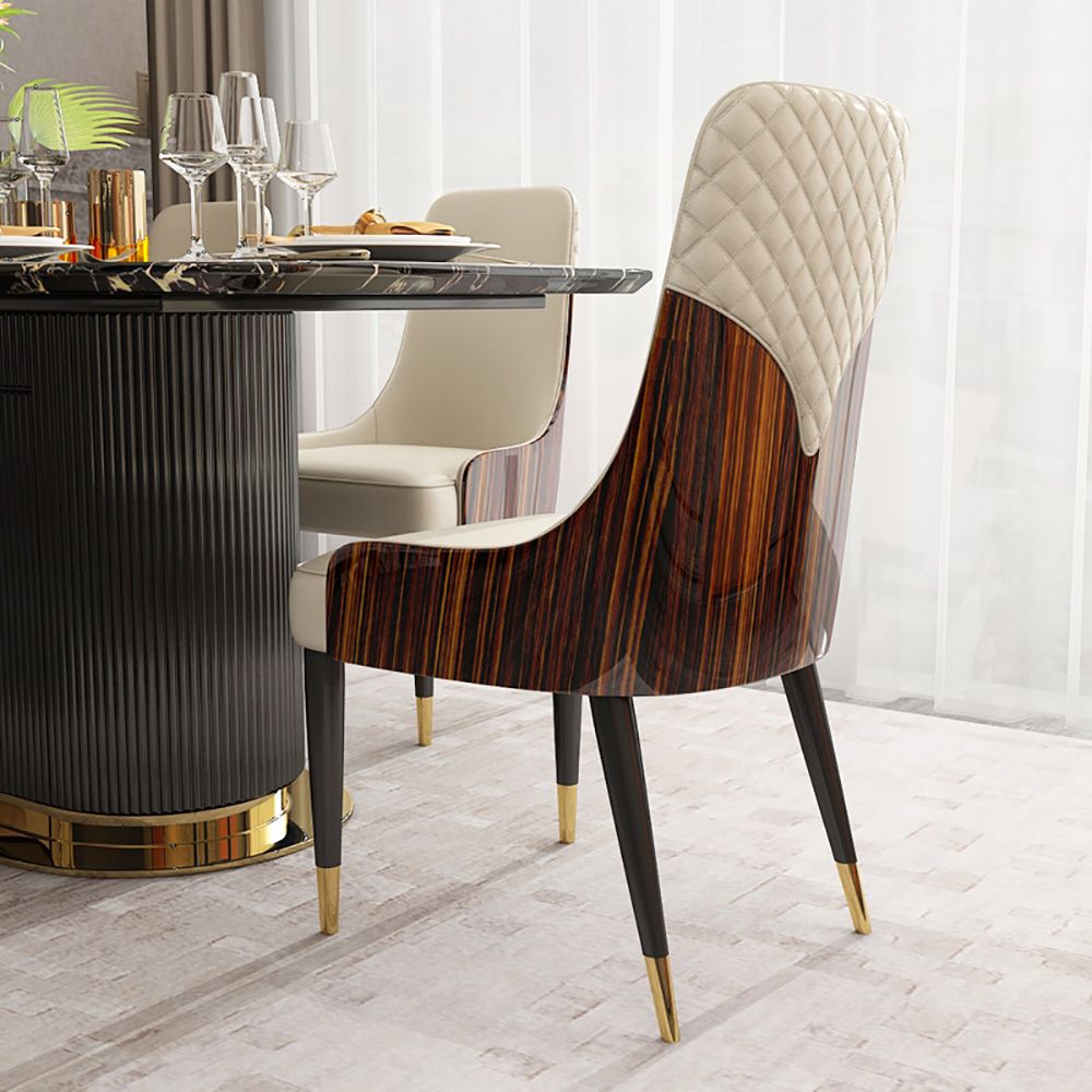 Modern High Back Faux Leather & Bent Board Upholstered Dining Chair