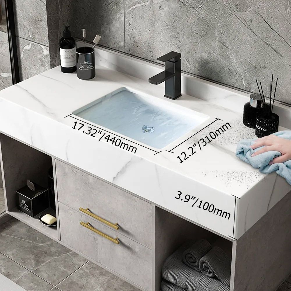 Modern 1000mm Grey Floating Bathroom Vanity Stone Top Wall Mounted ...