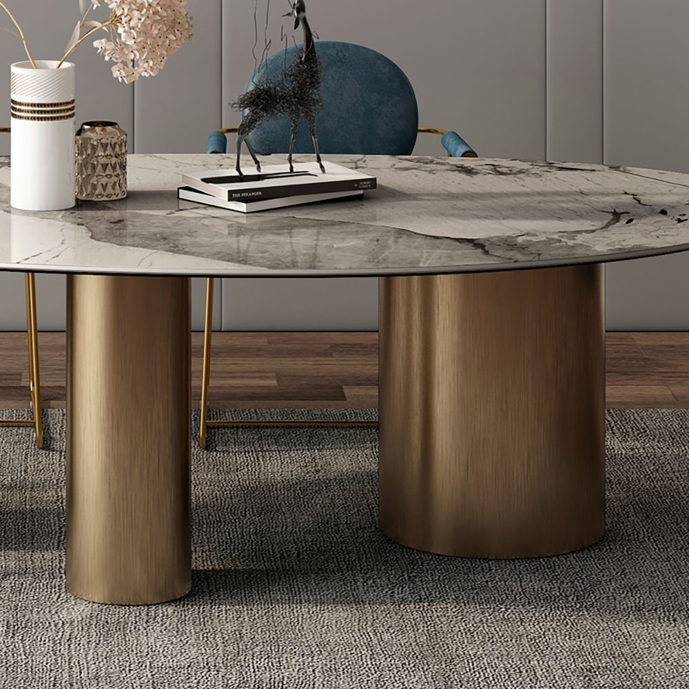 Modern Asymmetry Stone Top Dining Room Table with Stainless Steel Legs
