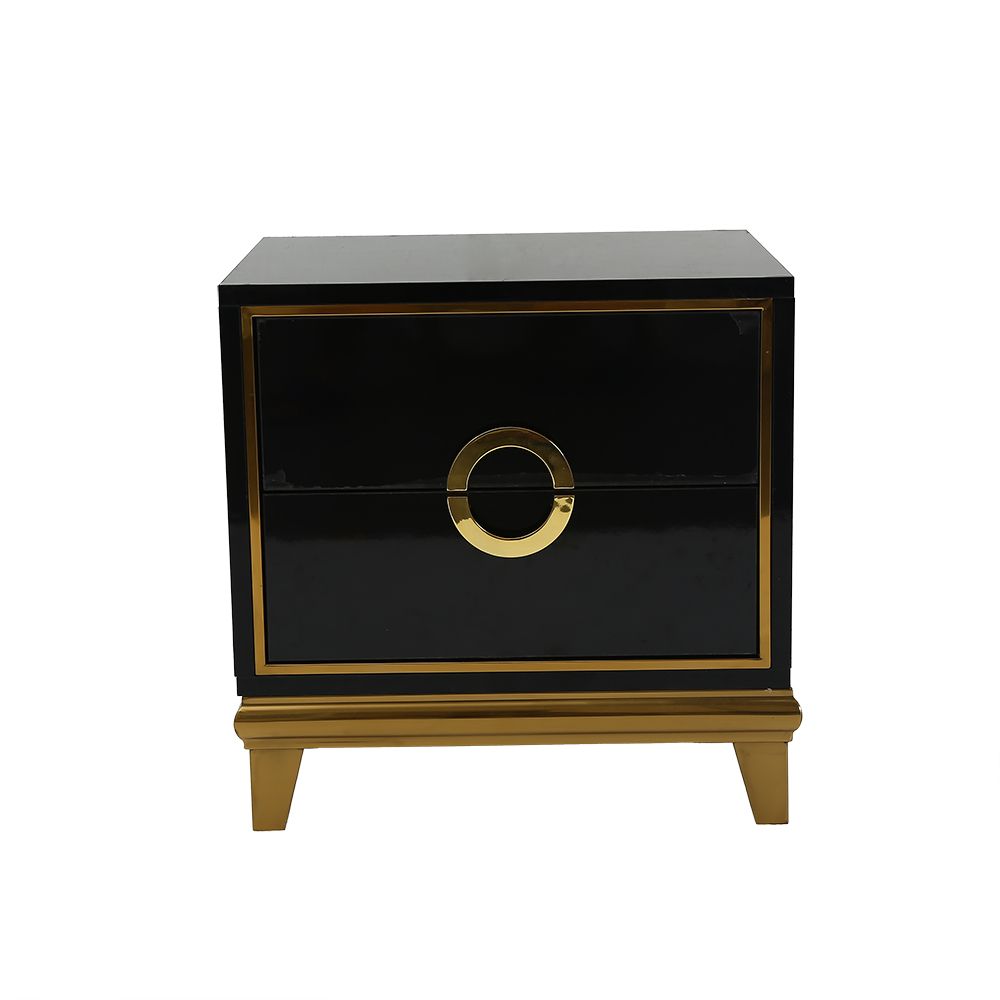 Gold Nightstand Black Bedroom Nightstand with 2 Drawers Square Bedside