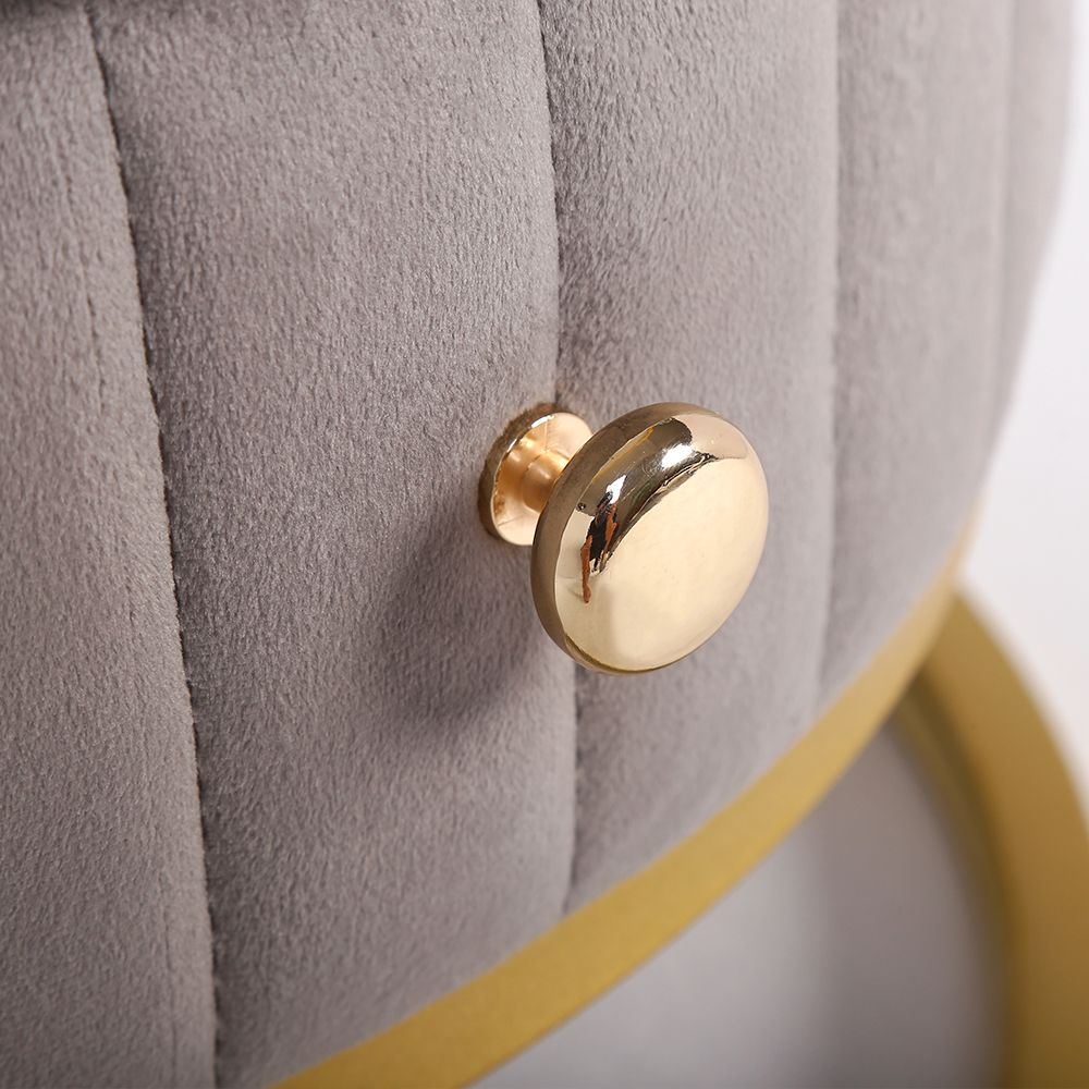 White Round Stone Side Table with Drawer Velvet Gold Finish