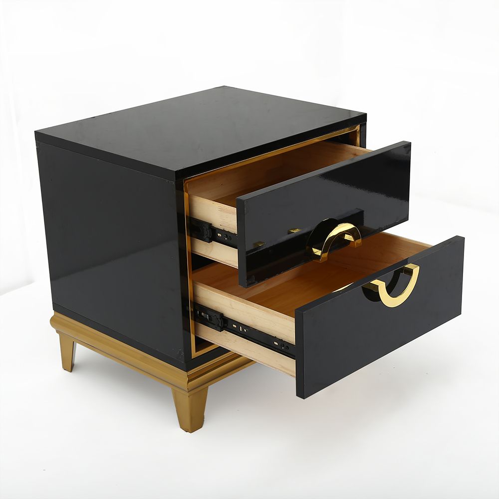 Gold Nightstand Black Bedroom Nightstand with 2 Drawers Square Bedside