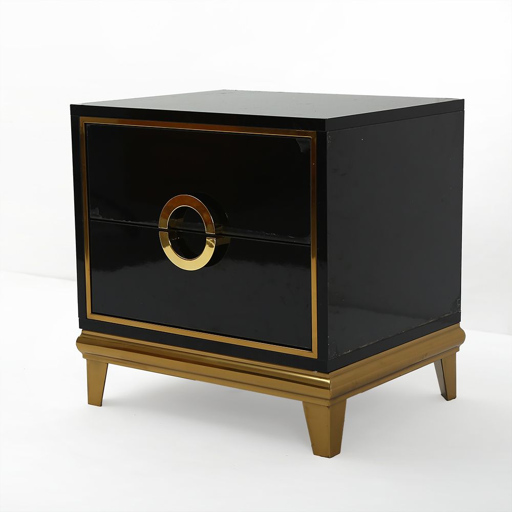 Gold Nightstand Black Bedroom Nightstand with 2 Drawers Square Bedside