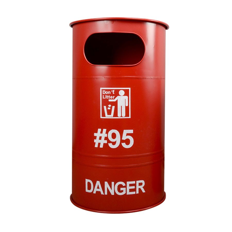 Industrial Oil Drum Trash Can in Red