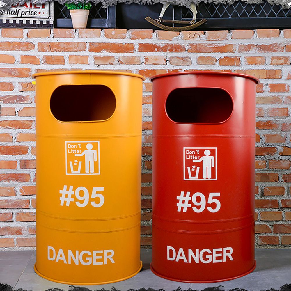 Industrial Oil Drum Trash Can in Red