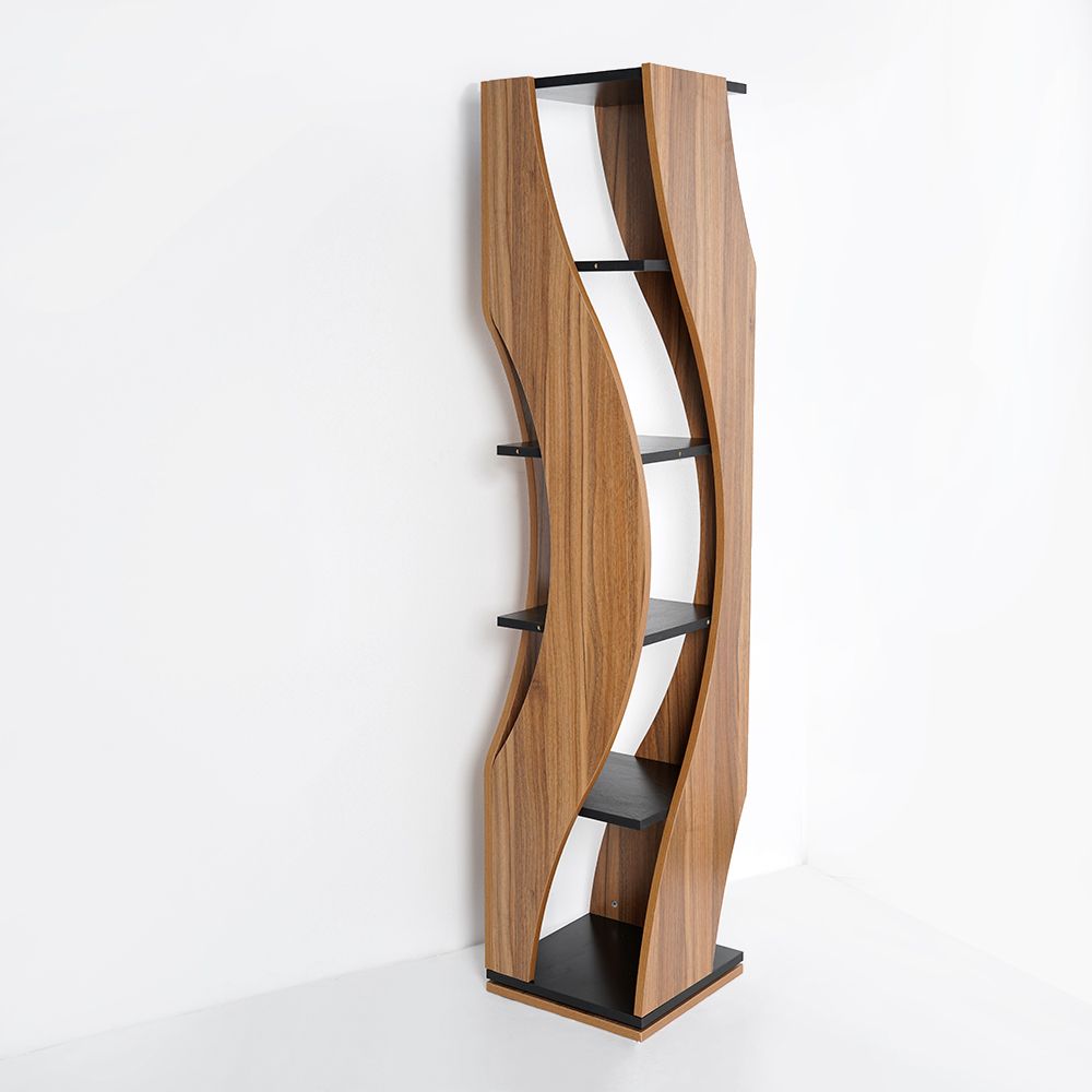 5Tier Geometric Tall Bookshelf Curved Shape Bookcase
