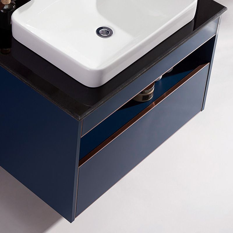 Modern Blue Floating Bathroom Vanity Marble Top Ceramics Vessel with 1