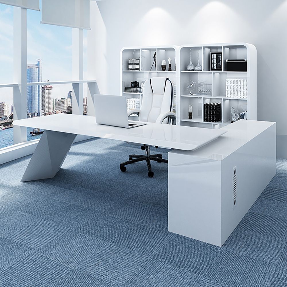 70.9&quot; Modern White L-Shape Executive Desk Drawers &amp; Cabinet Large