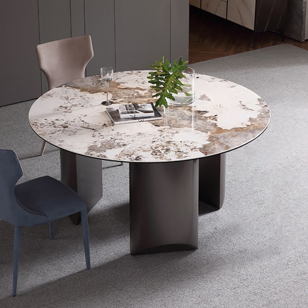 53.1" Modern Round Stone Dining Table Stainless Steel legs Dining Room