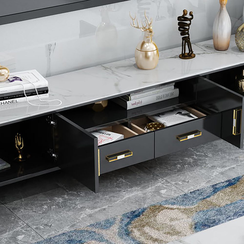78.7" Black & White Marble Top TV Stand Media Console with 2 Drawers