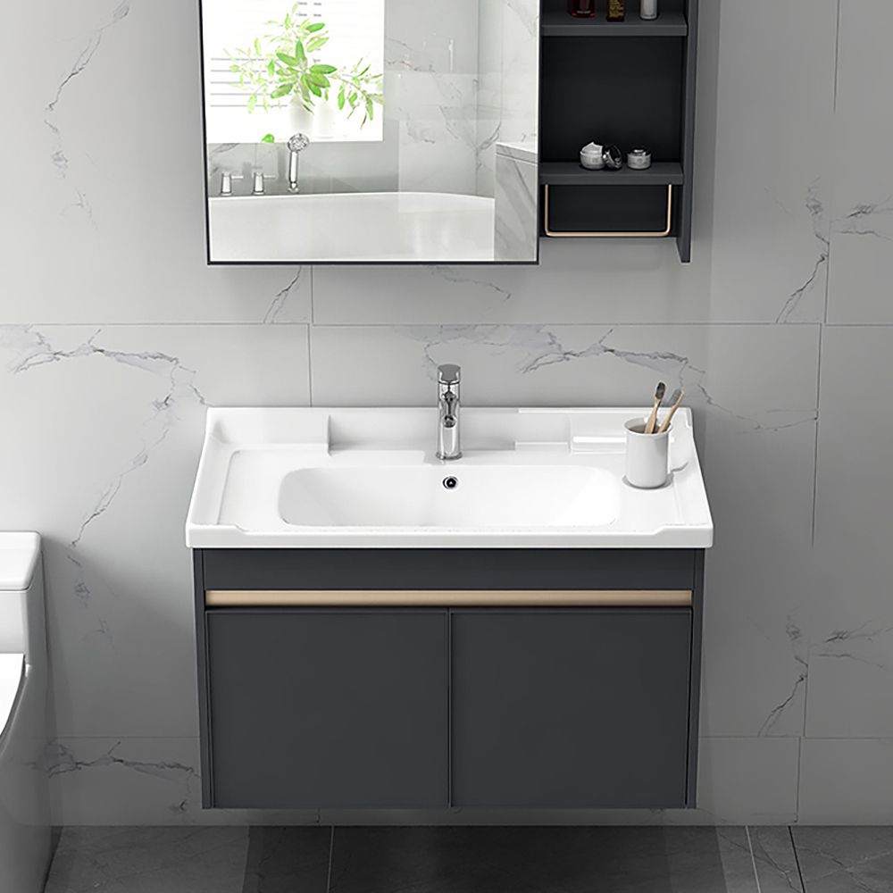 24" Space Aluminum Black Floating Bathroom Vanity Ceramic Sink