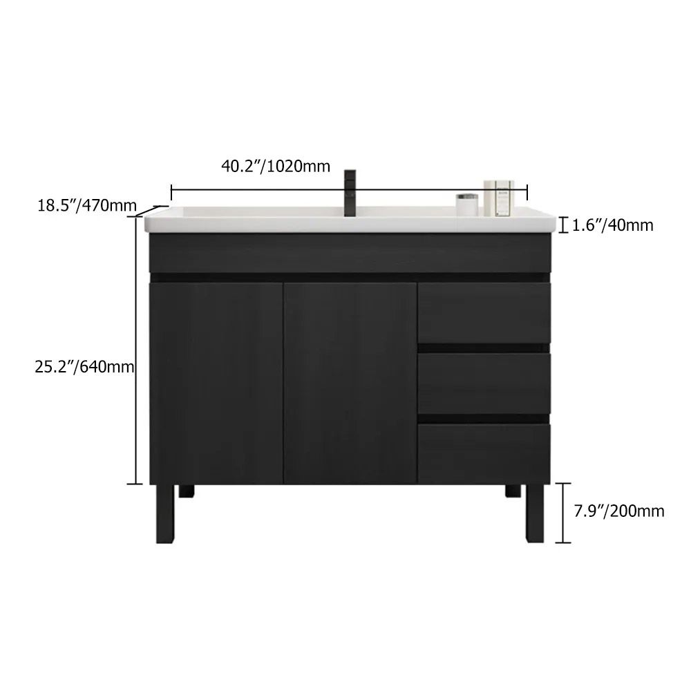40" FreeStanding Black Bathroom Vanity Ceramics Single Sink Vanity