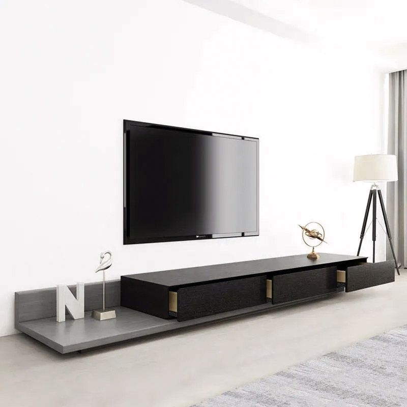 Kayla Wood Schwarz und Grau Verstellbare TV-Ständer Konsole mit Stauraum