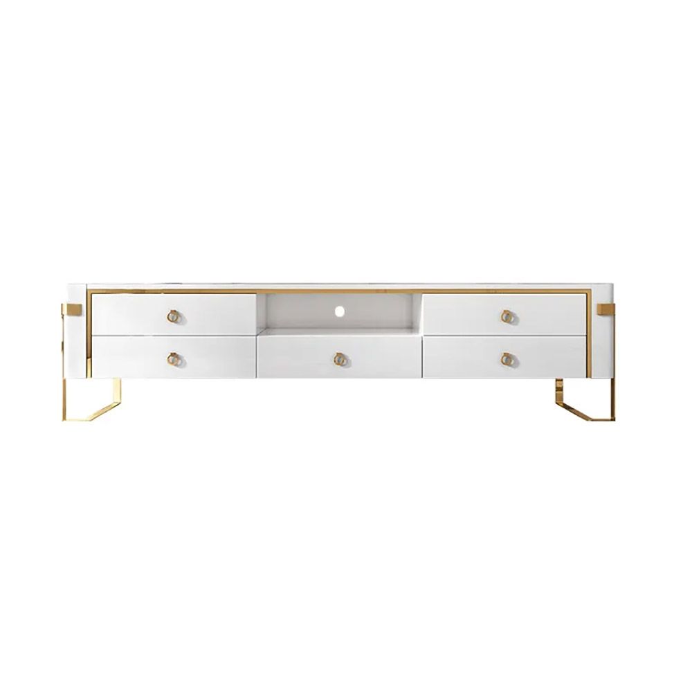 White TV Stand Modern Gold TV Console with Storage Media for
