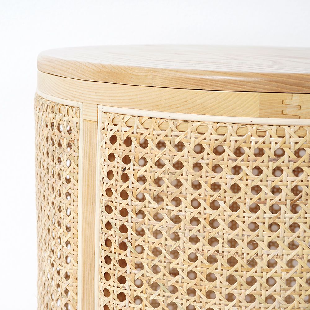 Modern Round End Table with Storage Rattan Side Table