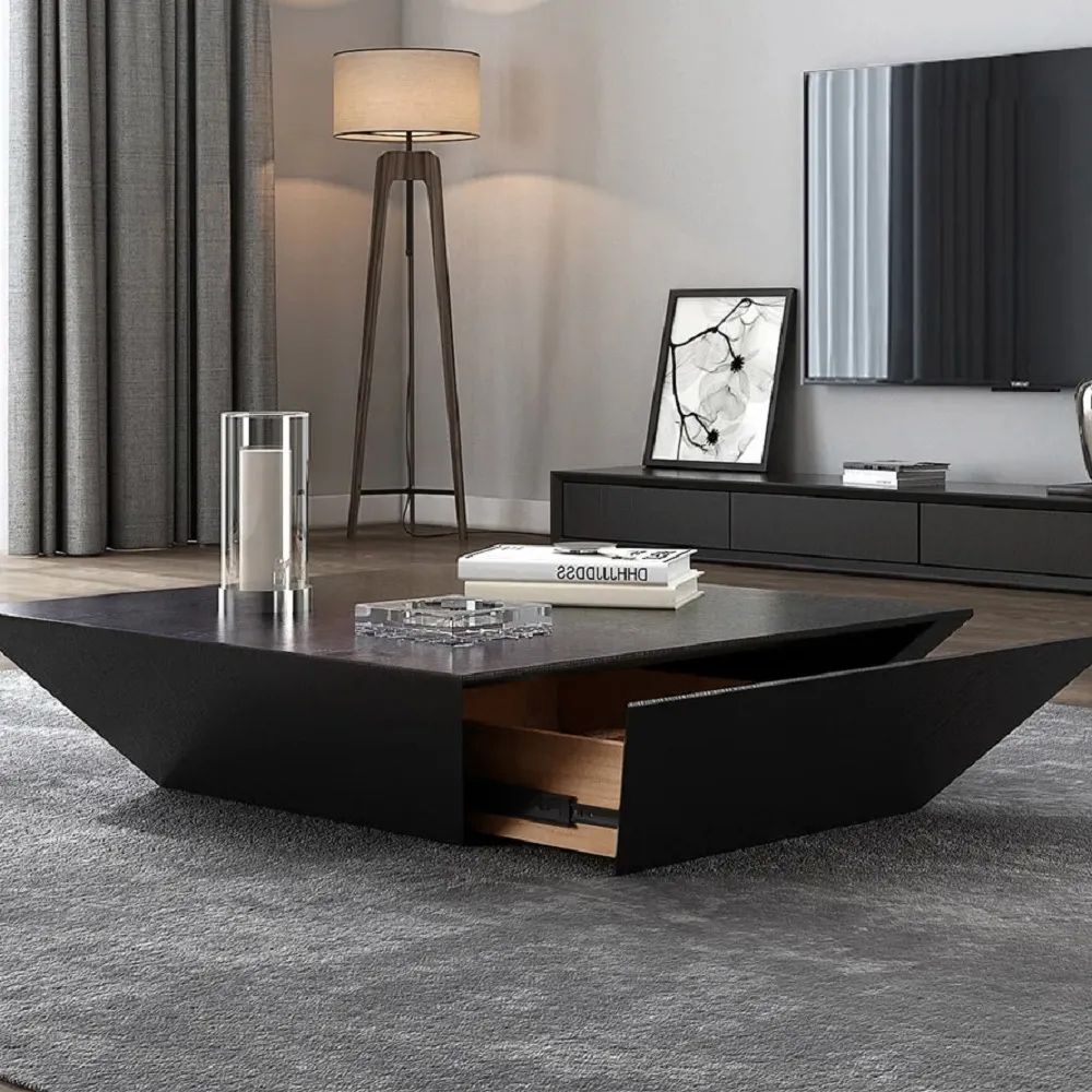 Modern Black Coffee Table with Storage Square Drum Coffee Table with 1 ...