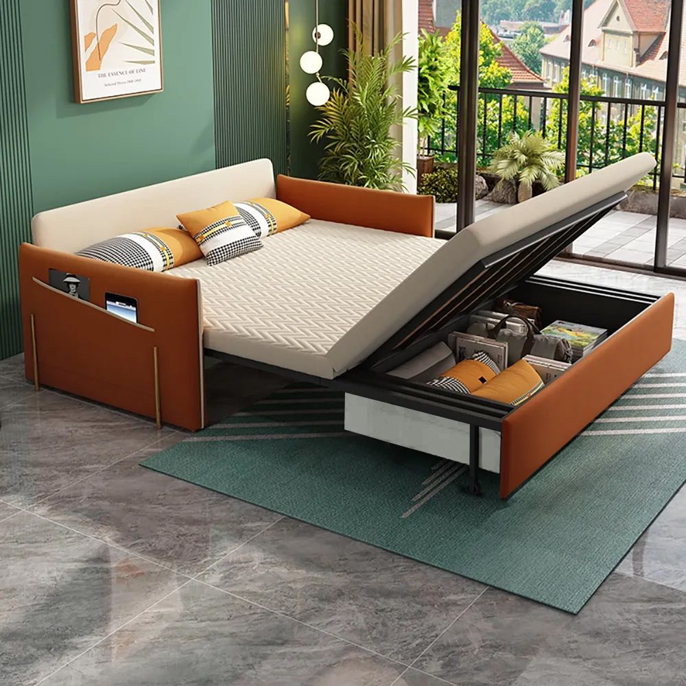 Linen Full Sleeper Sofa Upholstered Convertible Modern Sofa with Storage