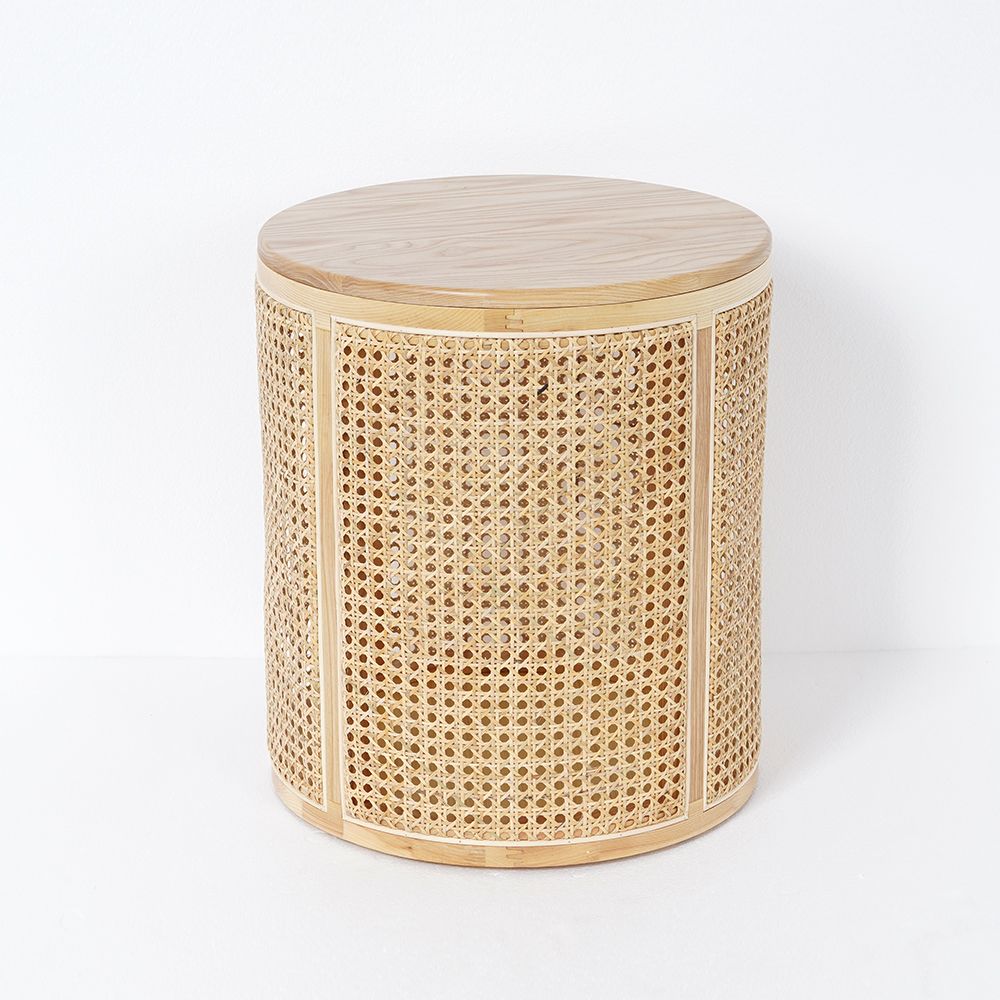 Modern Round End Table with Storage Rattan Side Table