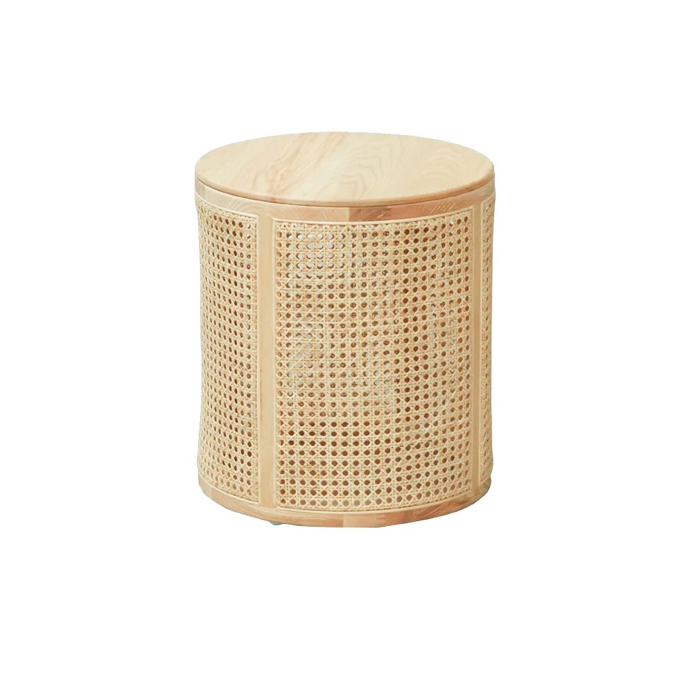 Modern Round End Table with Storage Rattan Side Table
