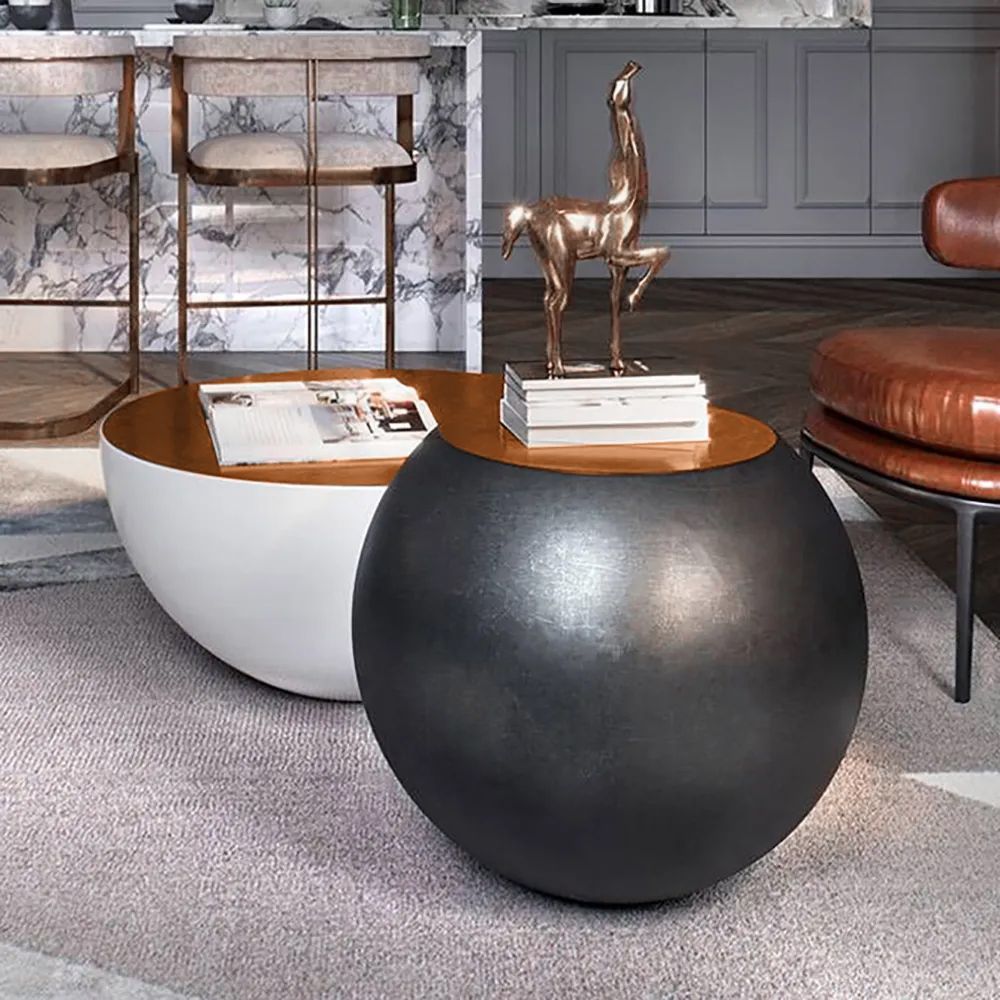 Moderner runder drumiger Couchtisch in Schüssel-förmiger kleiner