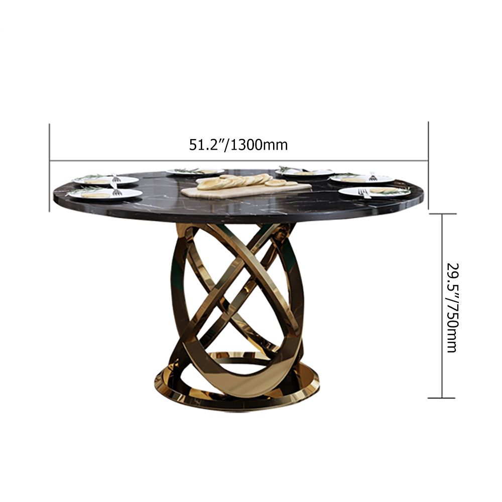 Modern Round Dining Table Marble Top & Stainless Steel Pedestal