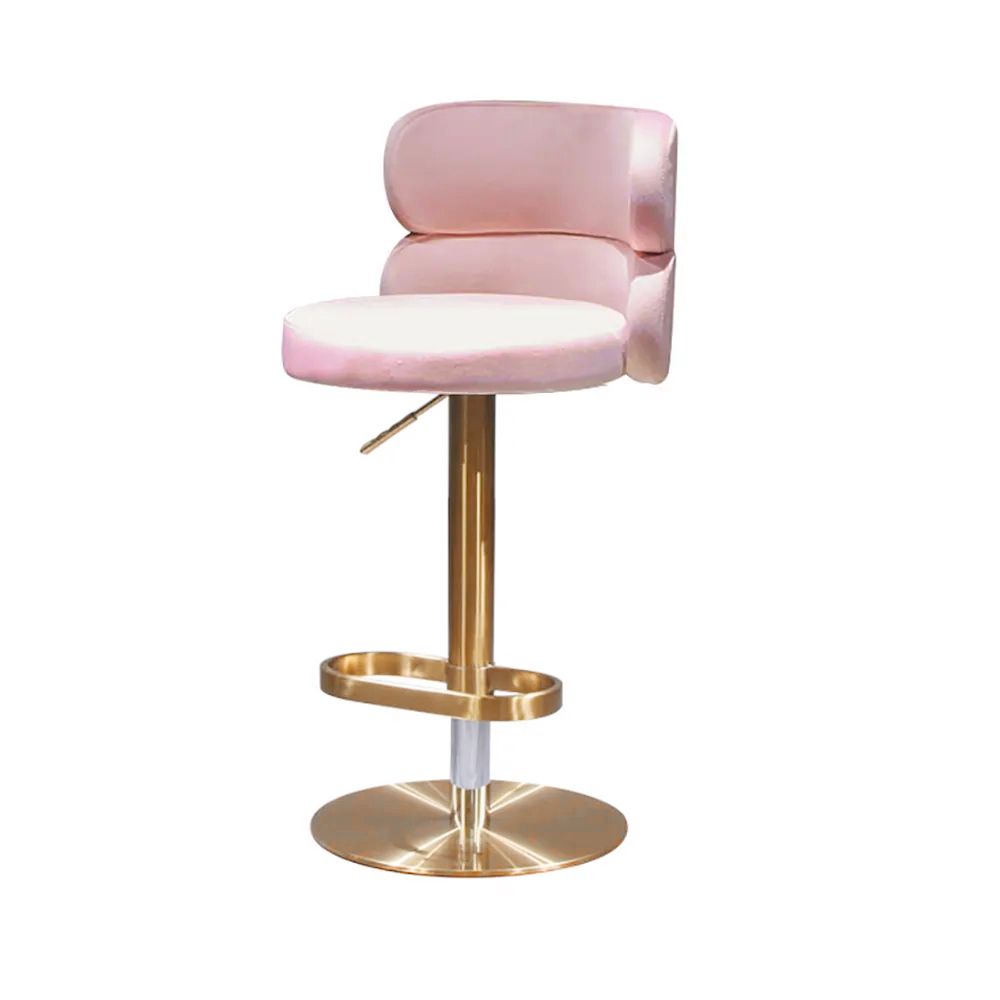 Swivel Bar Stool with Backrest Adjustable Height Pink Velvet Upholstery
