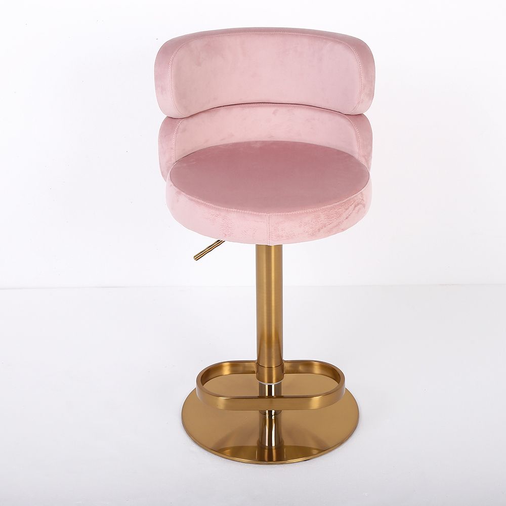 Swivel Bar Stool with Backrest Adjustable Height Pink Velvet Upholstery