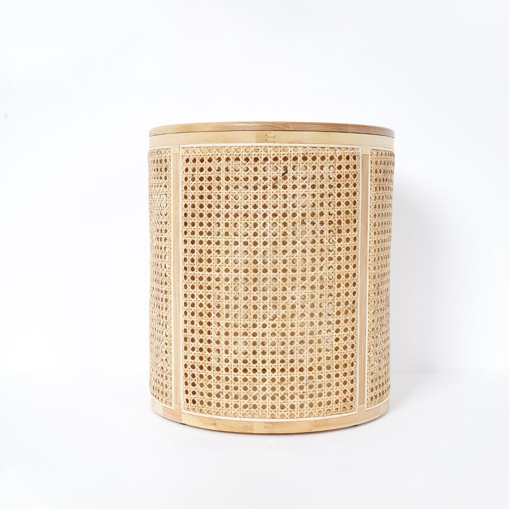 Modern Round End Table with Storage Rattan Side Table
